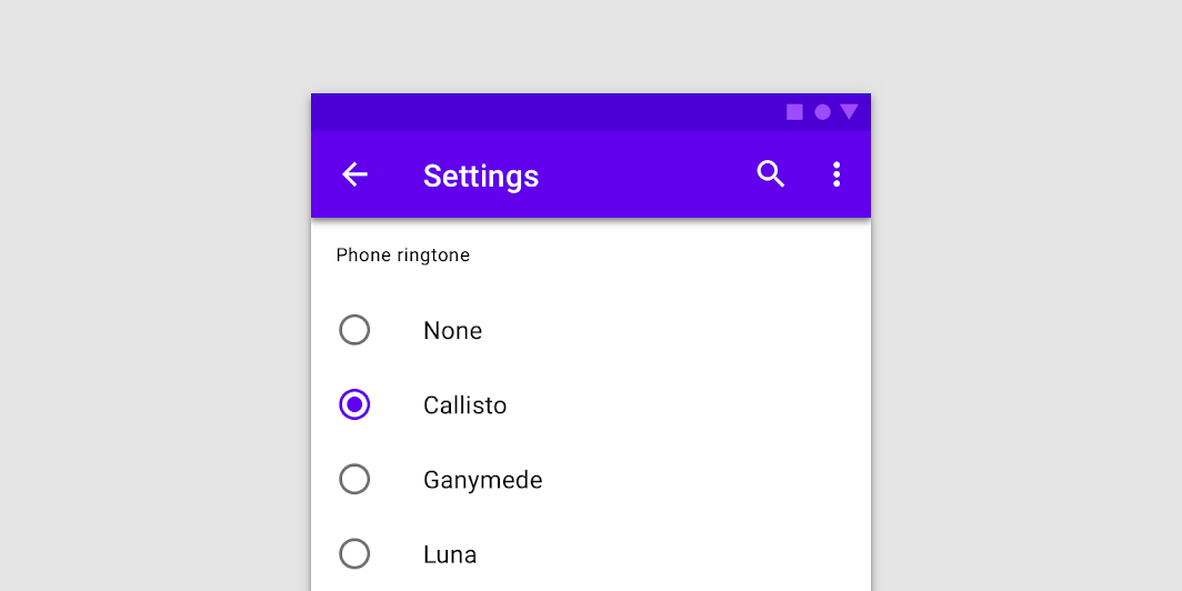 Radio button hero example for menu options
